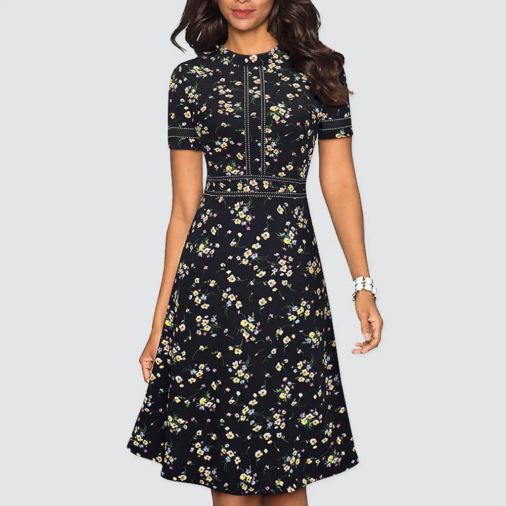 BerriesJam - 2024 Vintage Swing Office A Line Party Patchwork Dress