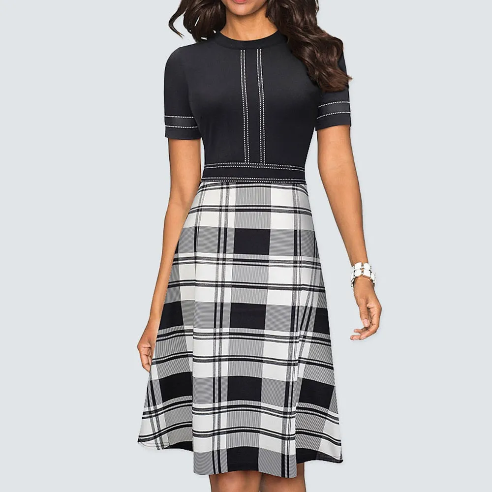 BerriesJam - 2024 Vintage Swing Office A Line Party Patchwork Dress