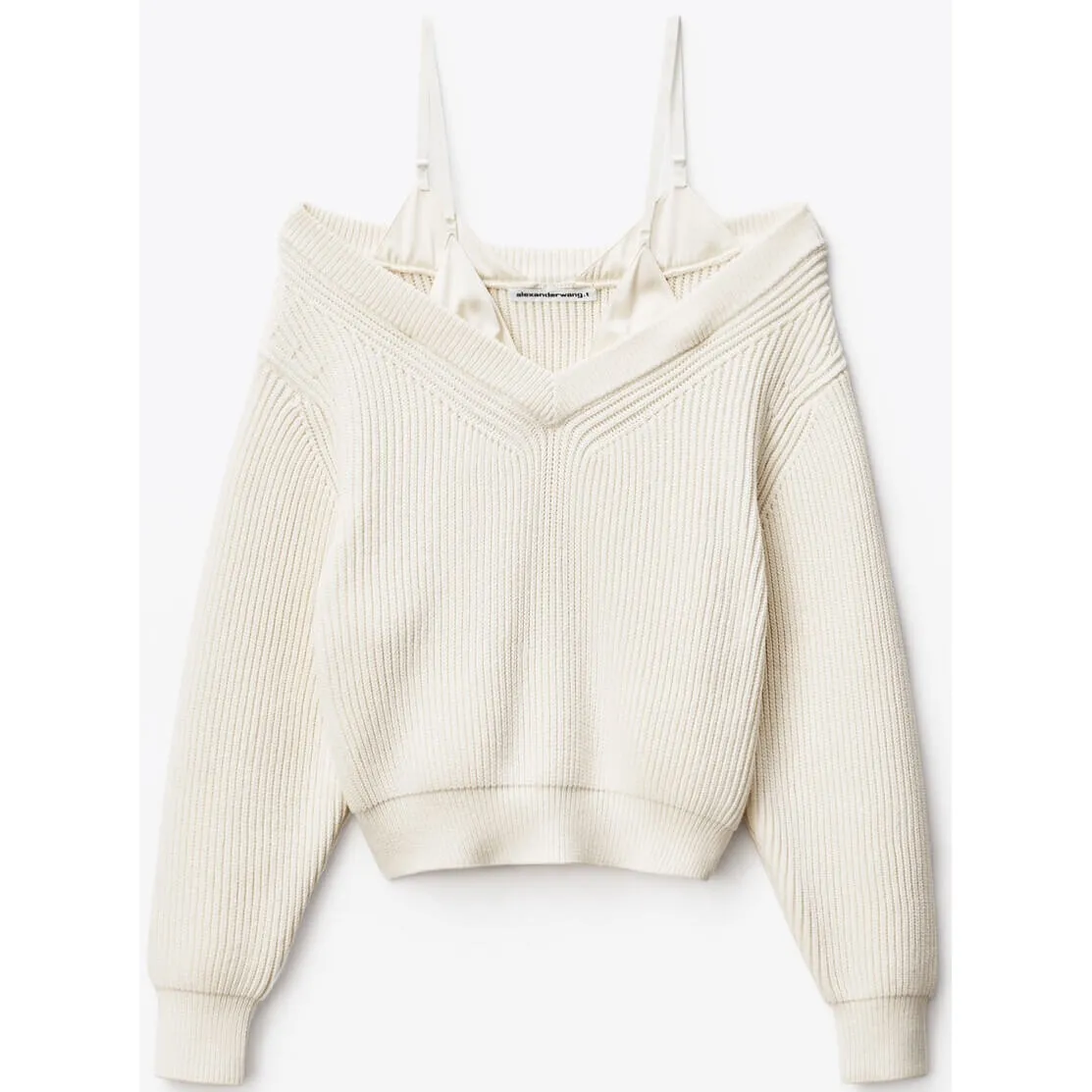 Bi-layer V-Neck Sweater with Satin Cami