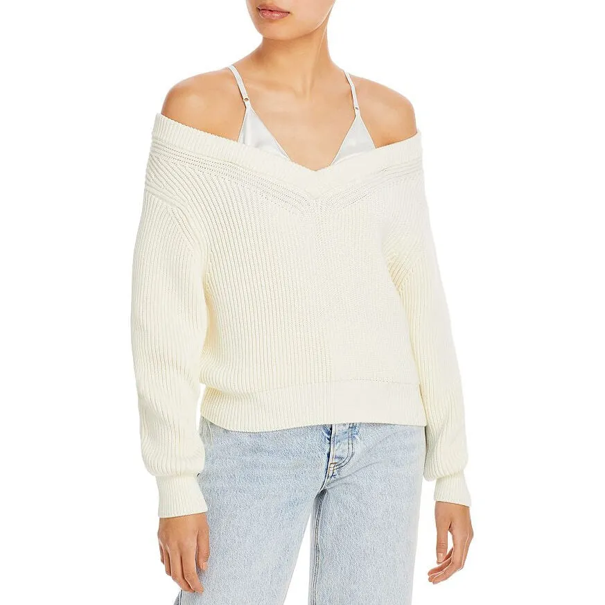 Bi-layer V-Neck Sweater with Satin Cami