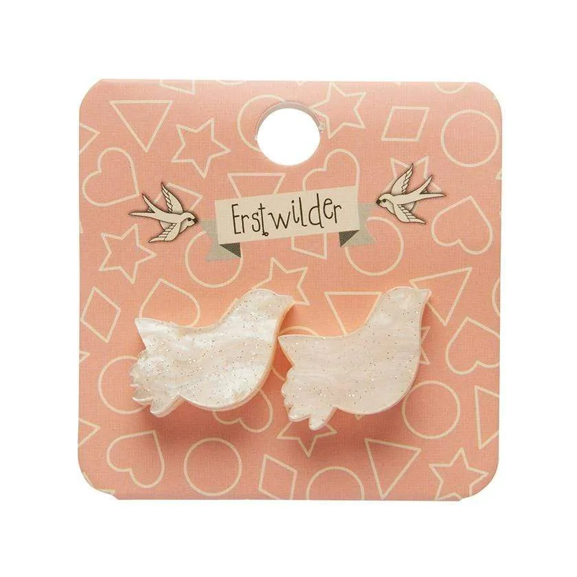 Bird Ripple Glitter Resin Stud Earrings - Cream