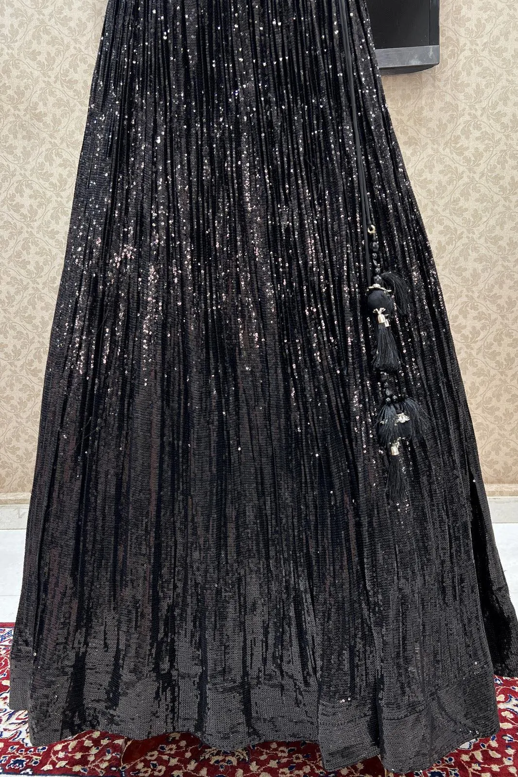 Black Beads and Sequins work Crop Top Lehenga