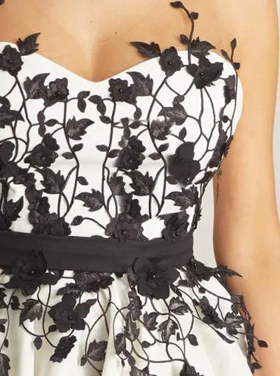 Black Lace Sleeveless White A-line Appliques Short Prom Dress Homecoming Dress, SH408