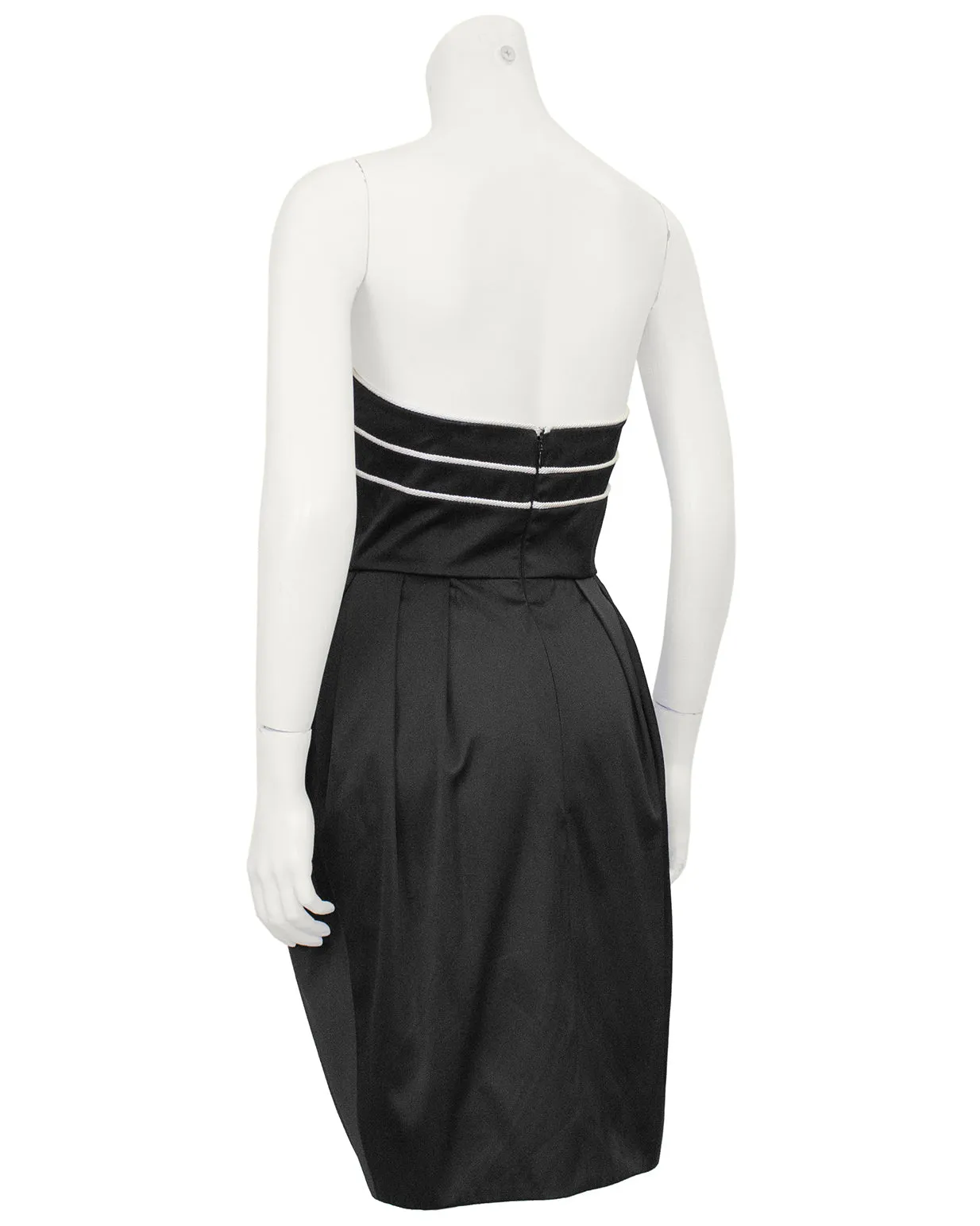 Black Satin Cocktail Dress with White Piping