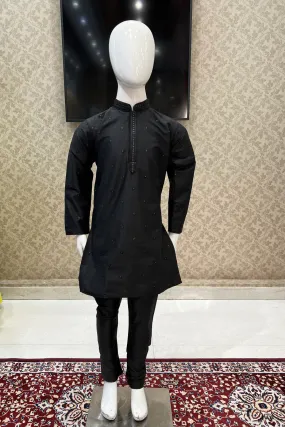 Black Thread and Sequins work Kurta Set for Boys