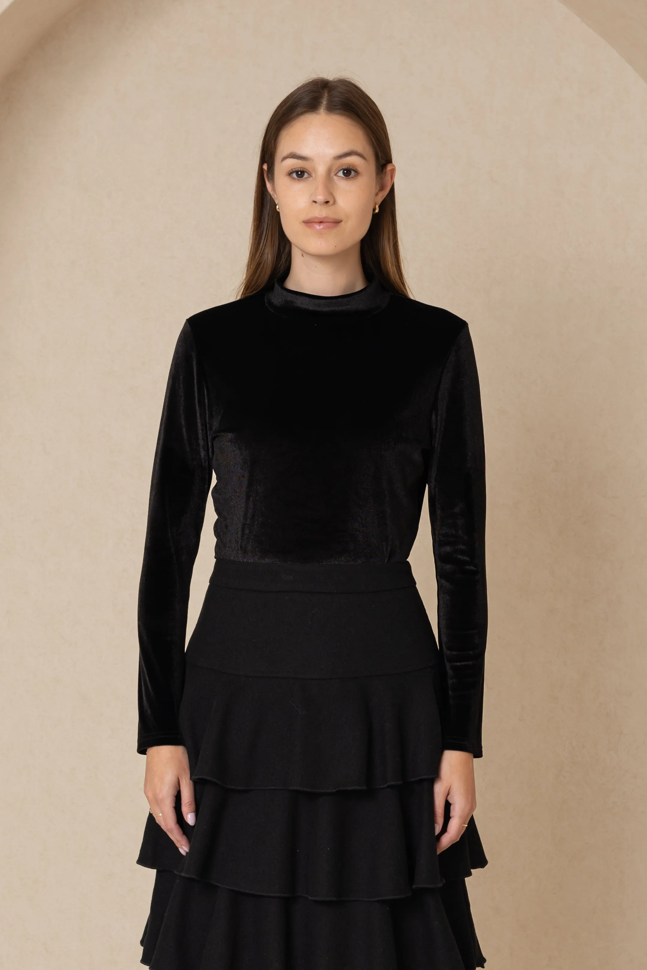 Black Velvet Mock Neck Top