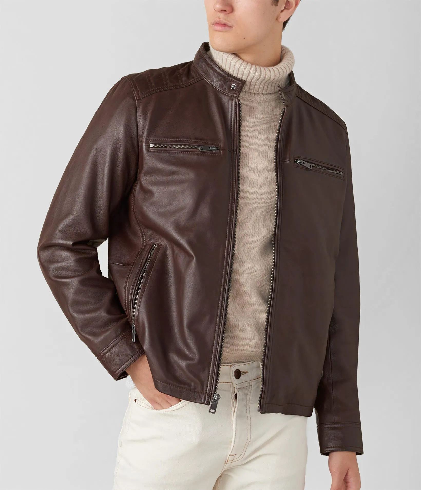 Blake Genuine Leather Jacket With Hood