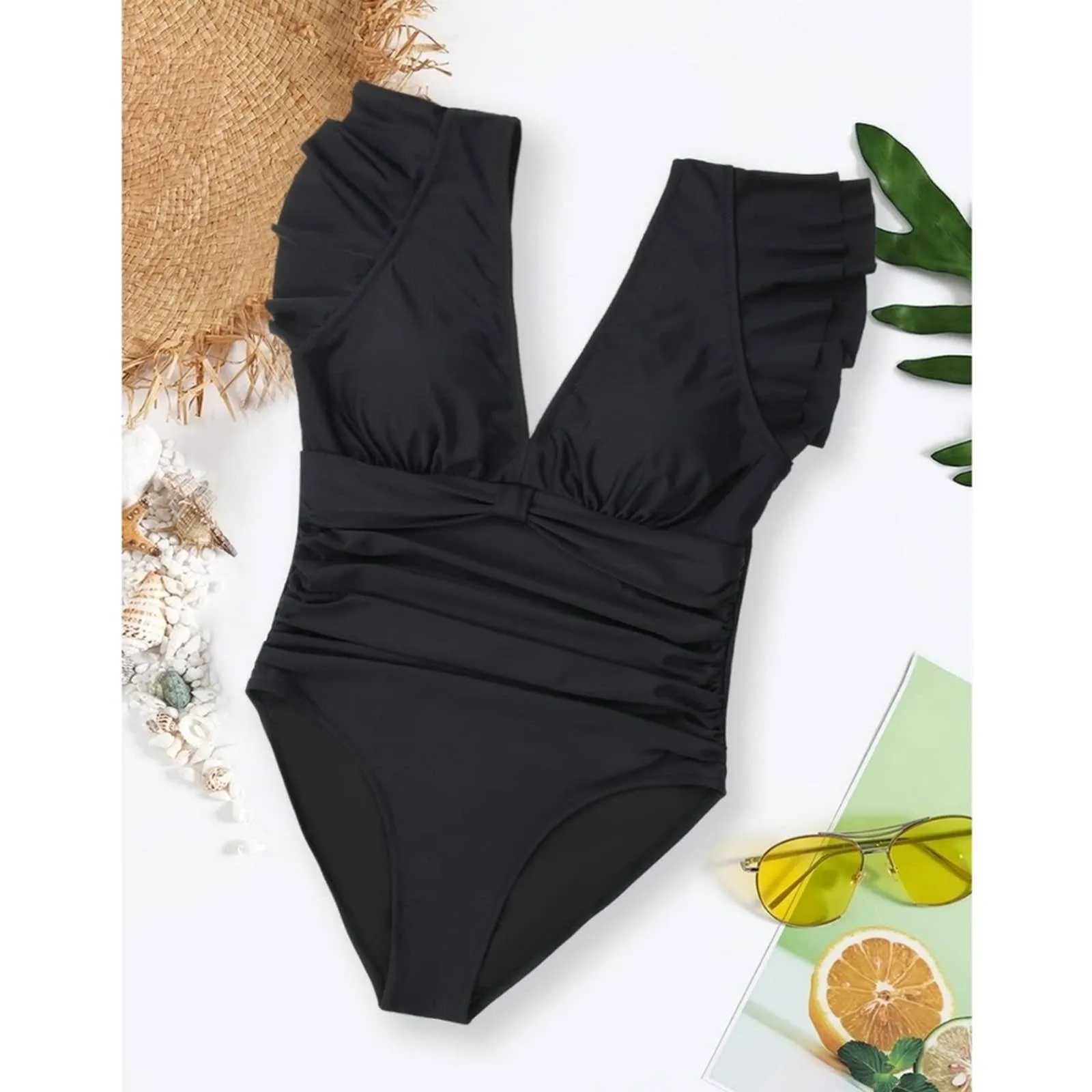 Blooming Jelly Ruffle Sleeve Tummy Control One Piece Swimsuit