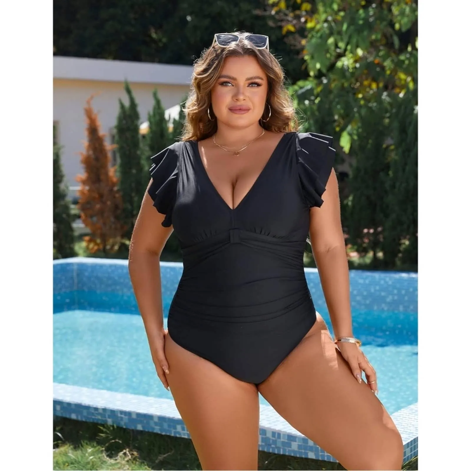 Blooming Jelly Ruffle Sleeve Tummy Control One Piece Swimsuit