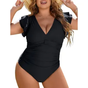 Blooming Jelly Ruffle Sleeve Tummy Control One Piece Swimsuit