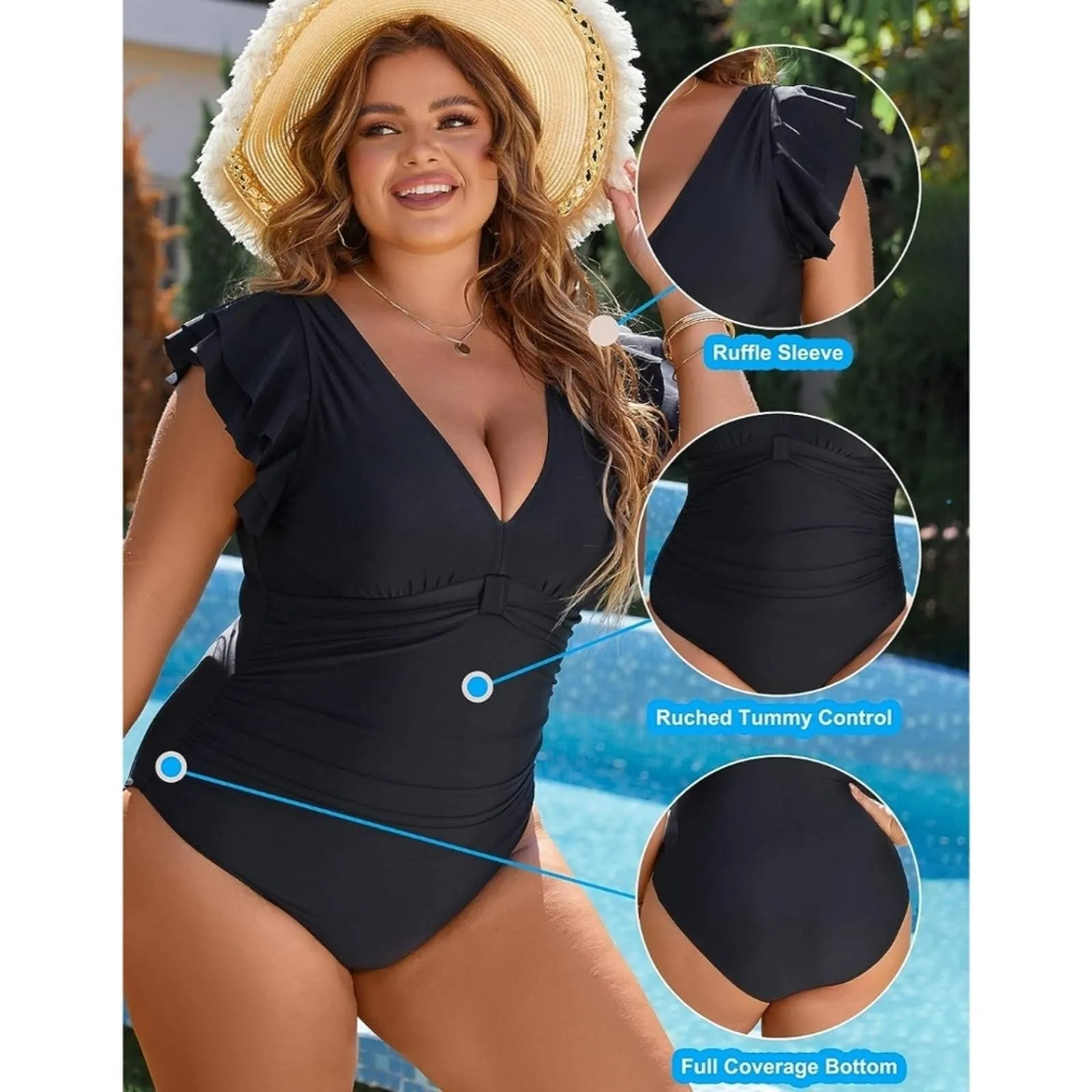 Blooming Jelly Ruffle Sleeve Tummy Control One Piece Swimsuit