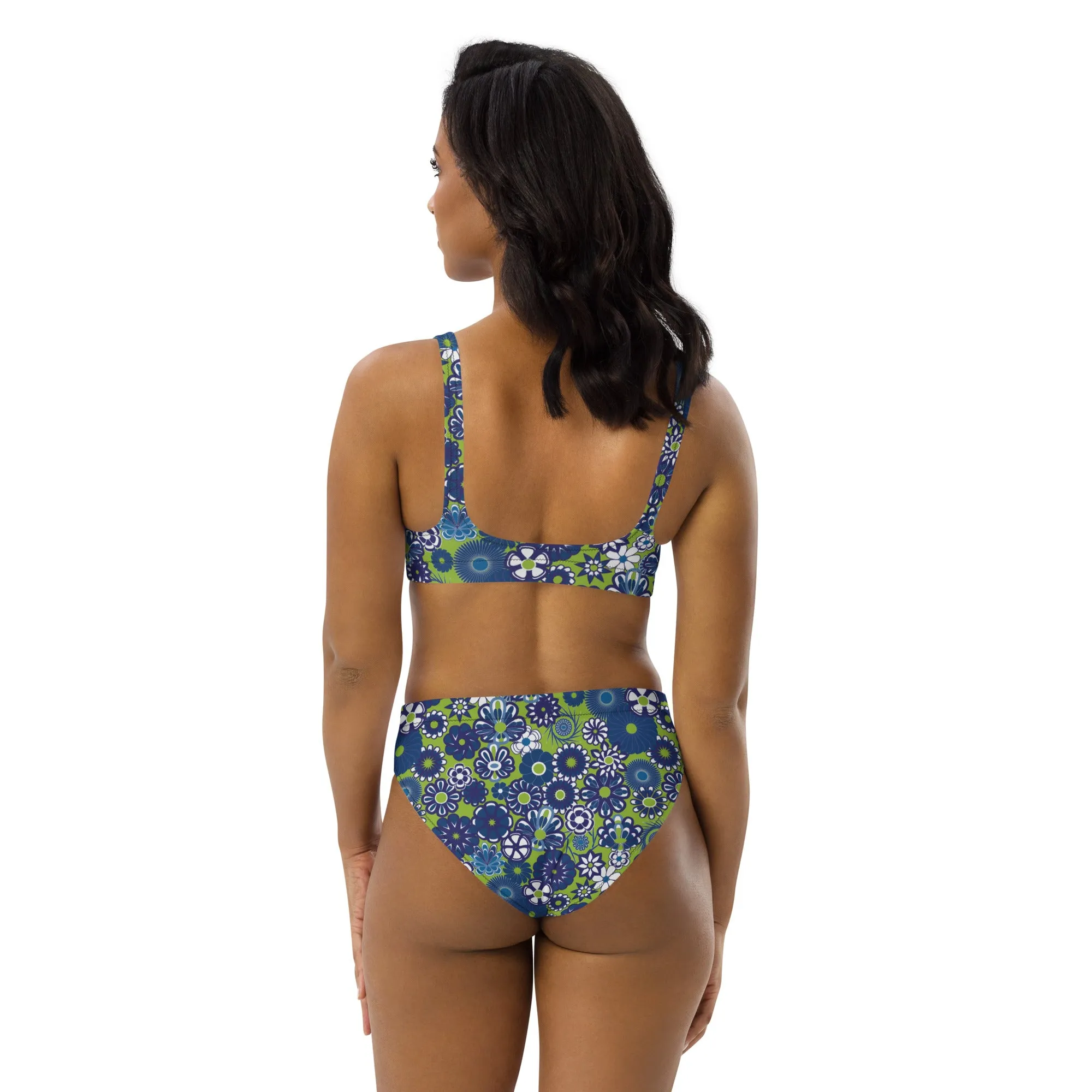 Blue & lime floral Recycled high-waisted bikini