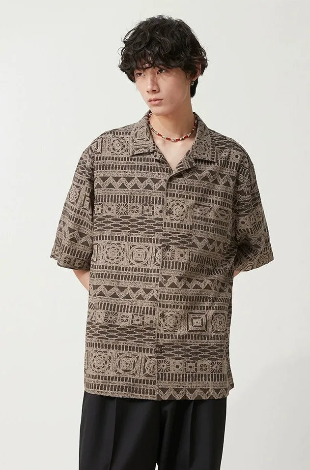 Bohemian Patterned Button-Up Short Sleeve Shirt