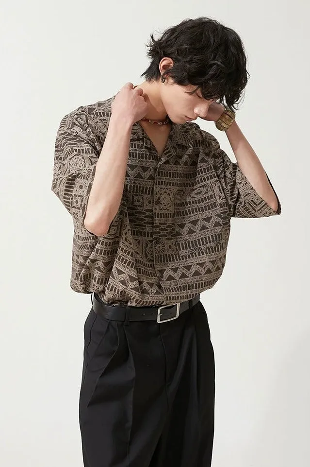 Bohemian Patterned Button-Up Short Sleeve Shirt