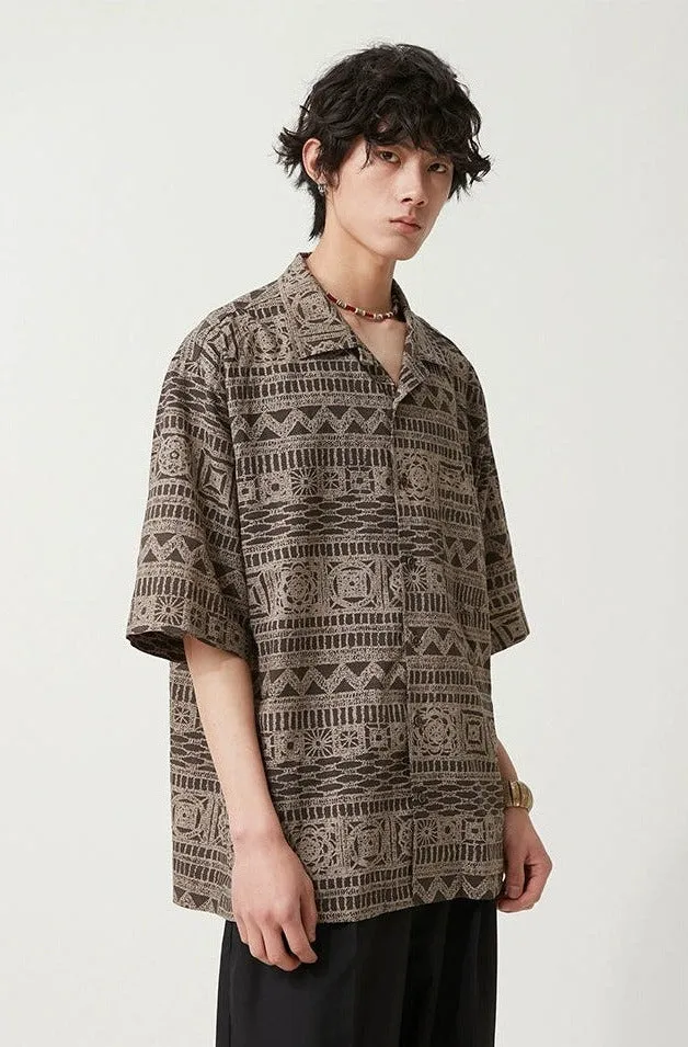 Bohemian Patterned Button-Up Short Sleeve Shirt