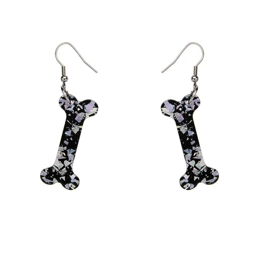 Bones Chunky Glitter Resin Drop Earrings - Silver