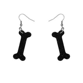 Bones Glitter Resin Drop Earrings - Black