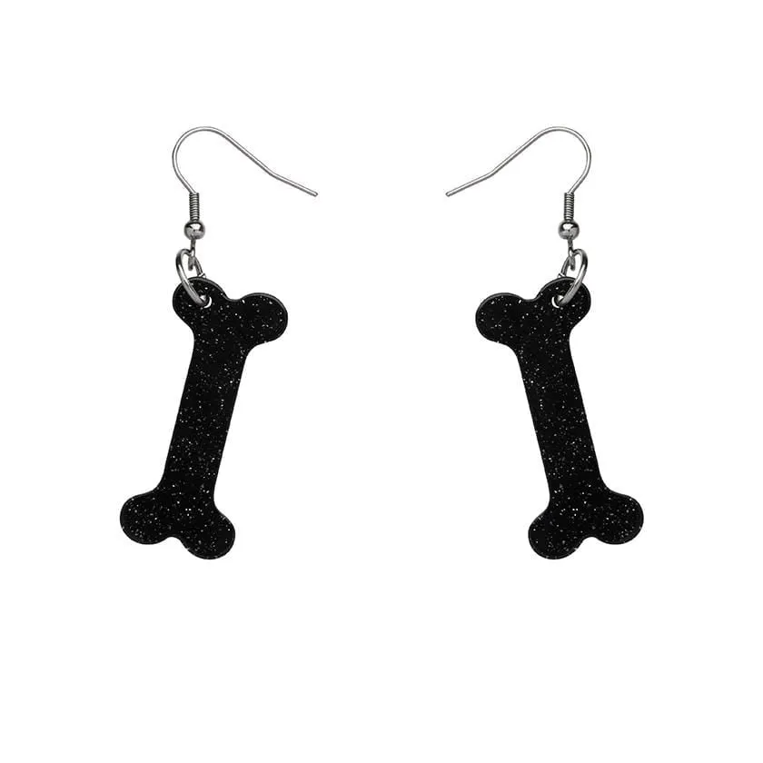 Bones Glitter Resin Drop Earrings - Black