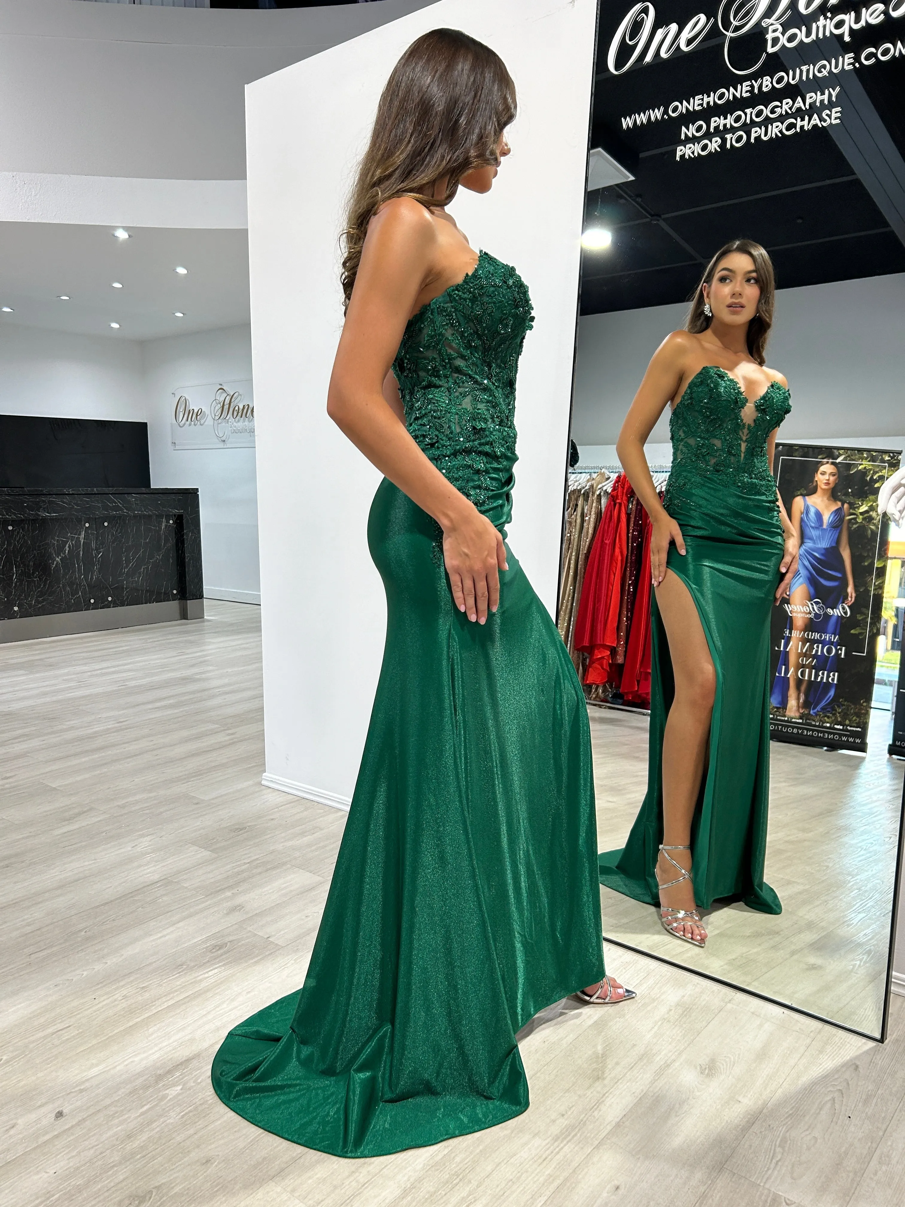 BRIDGETTE Strapless Satin Appliqué Mermaid Formal Dress