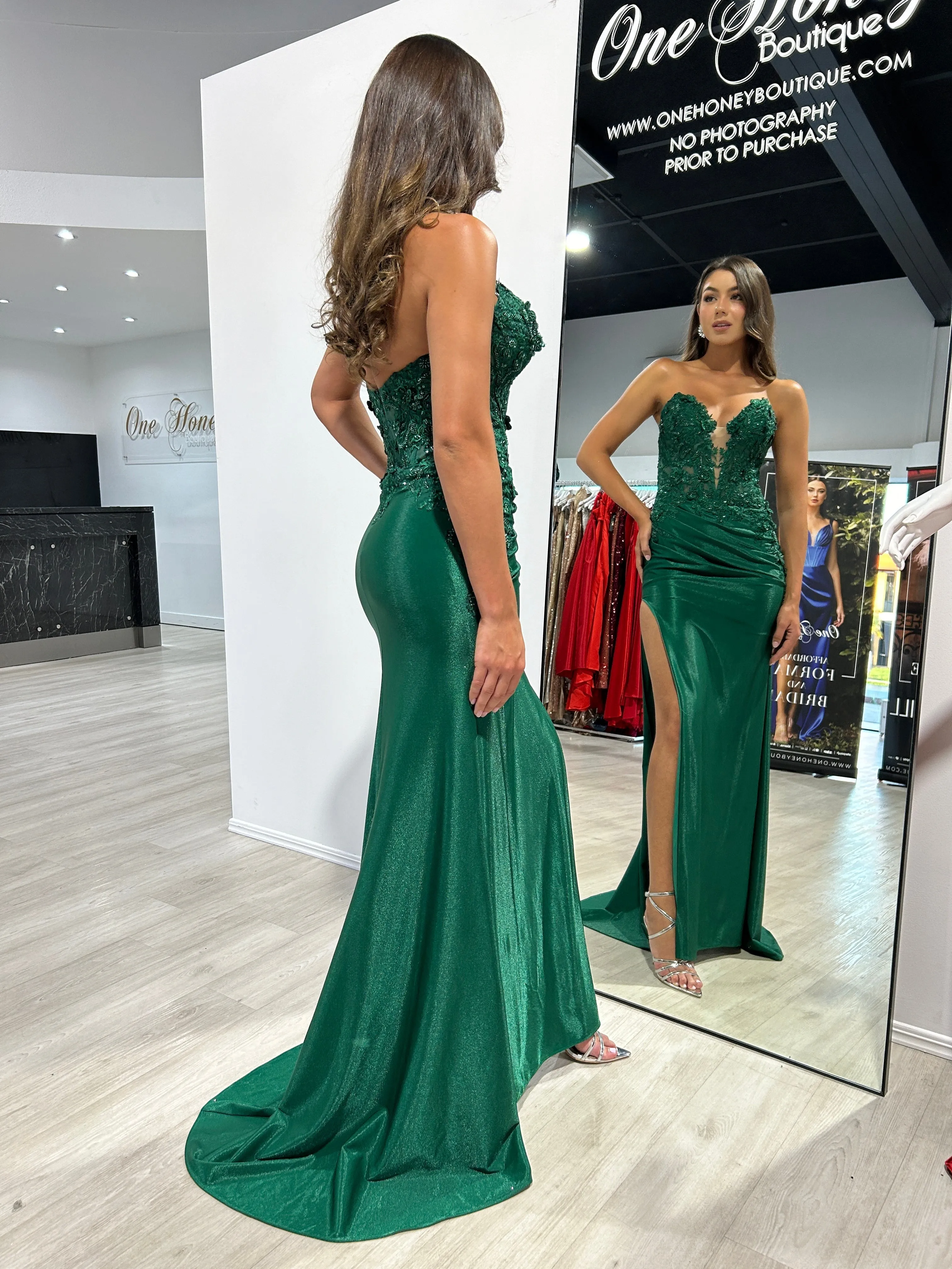 BRIDGETTE Strapless Satin Appliqué Mermaid Formal Dress