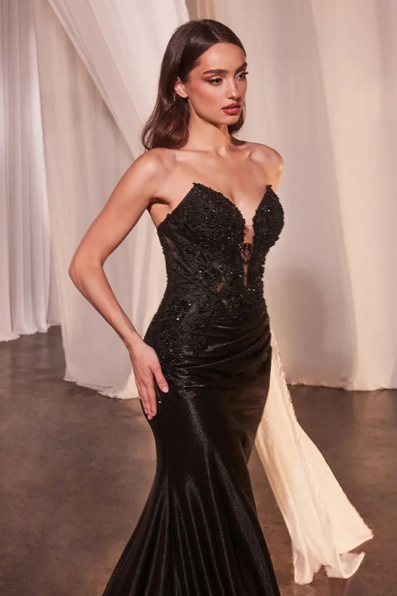 BRIDGETTE Strapless Satin Appliqué Mermaid Formal Dress