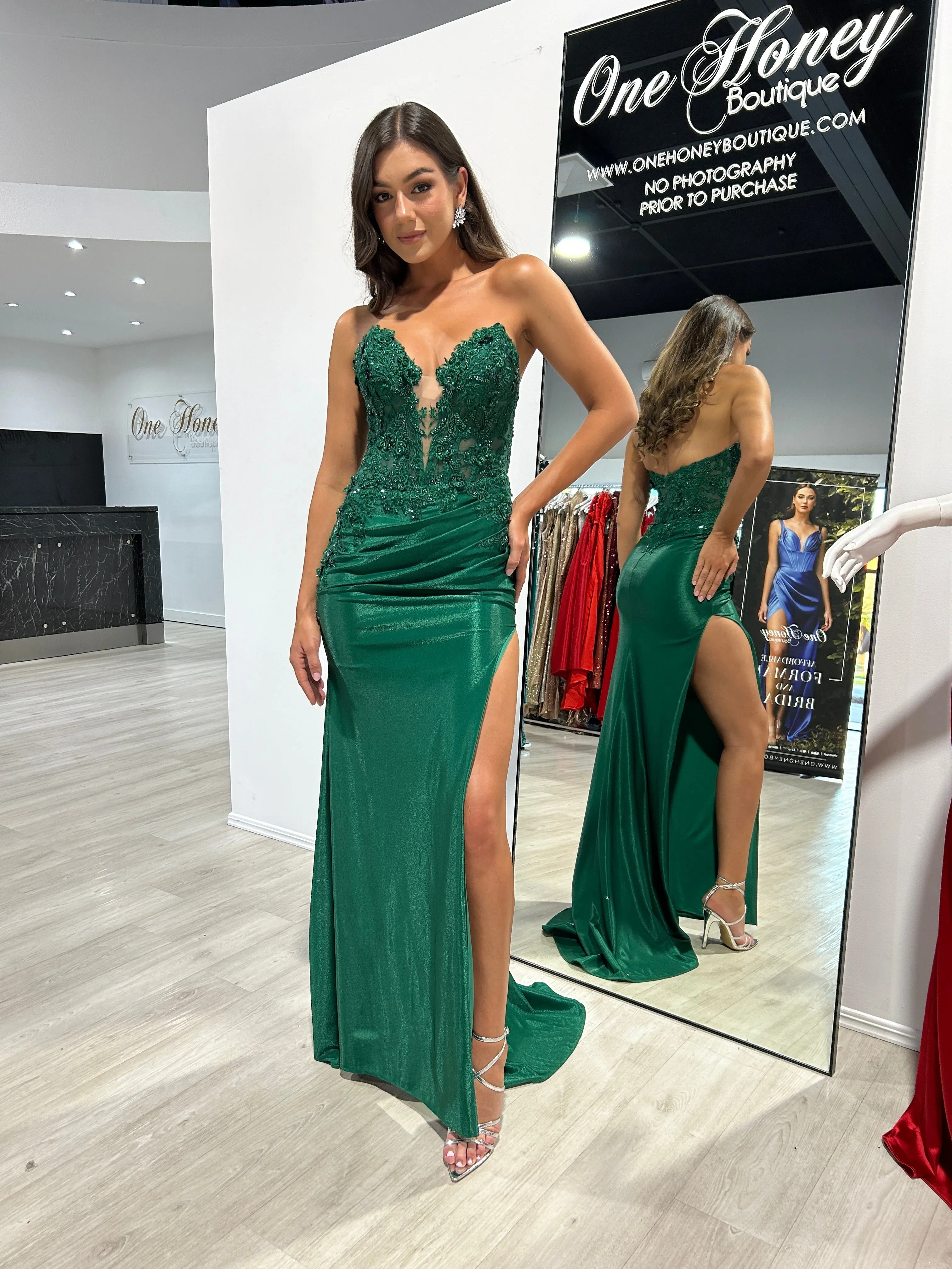 BRIDGETTE Strapless Satin Appliqué Mermaid Formal Dress