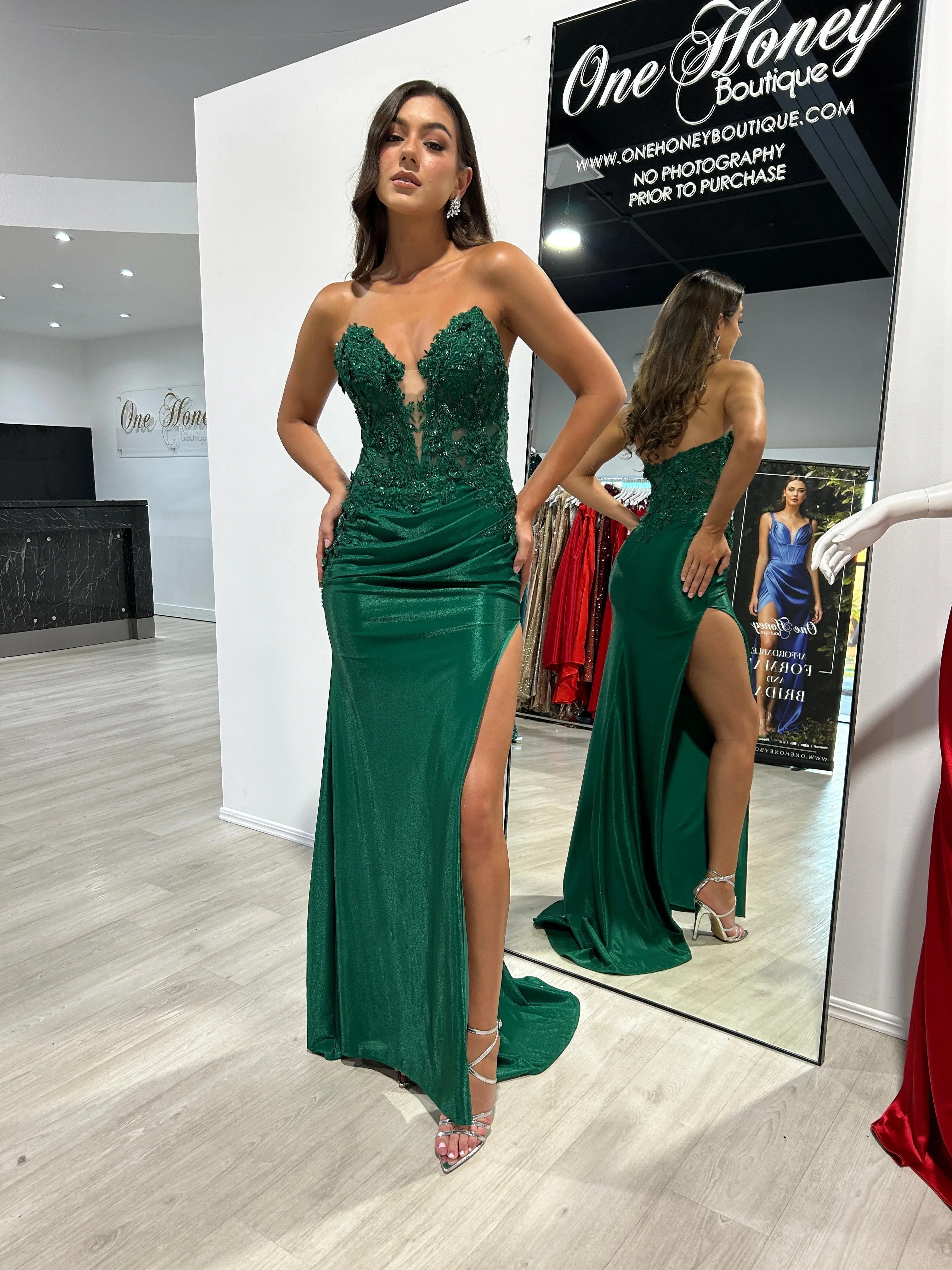 BRIDGETTE Strapless Satin Appliqué Mermaid Formal Dress