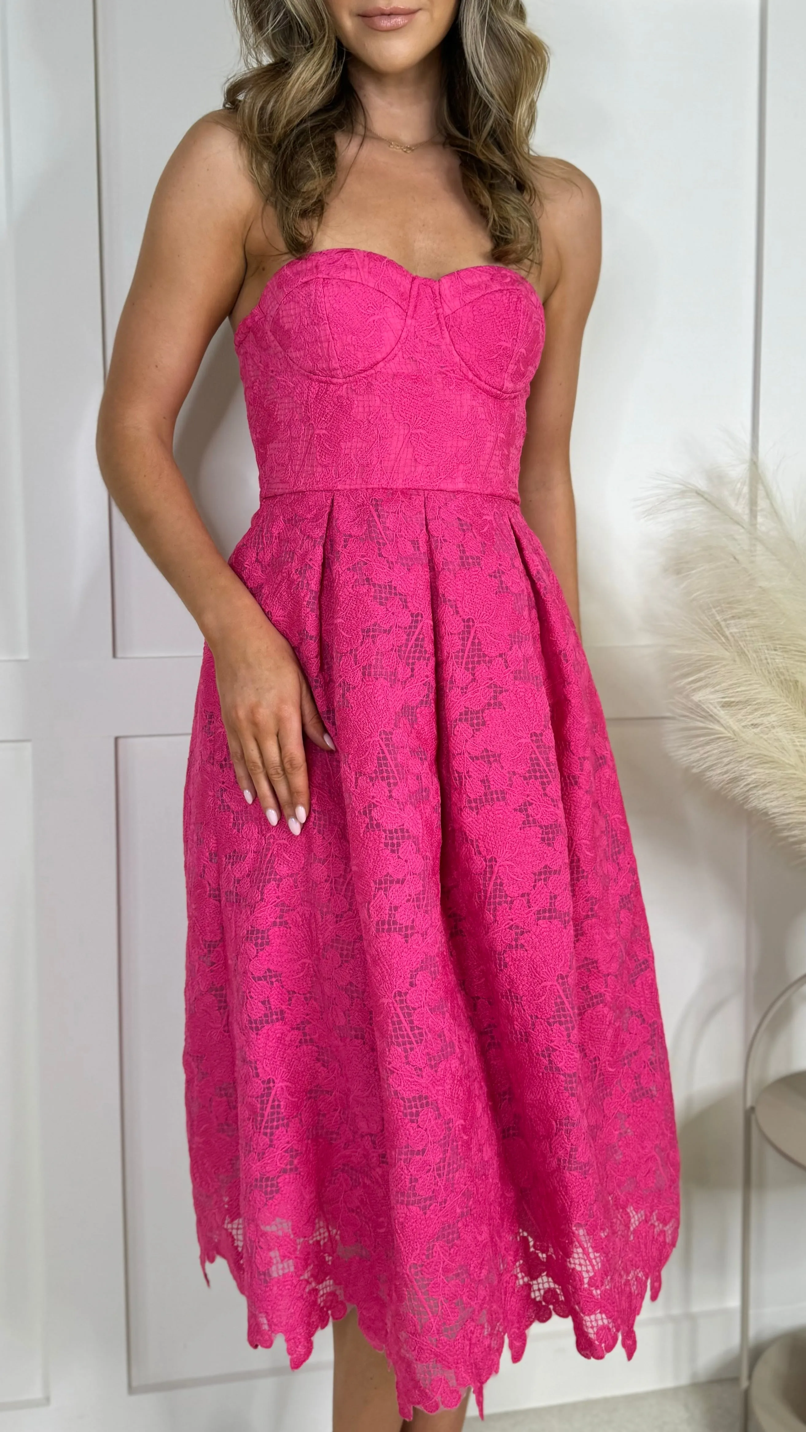 Bronwyn Fuchsia Bandeau Floral Patterned Midi Dress