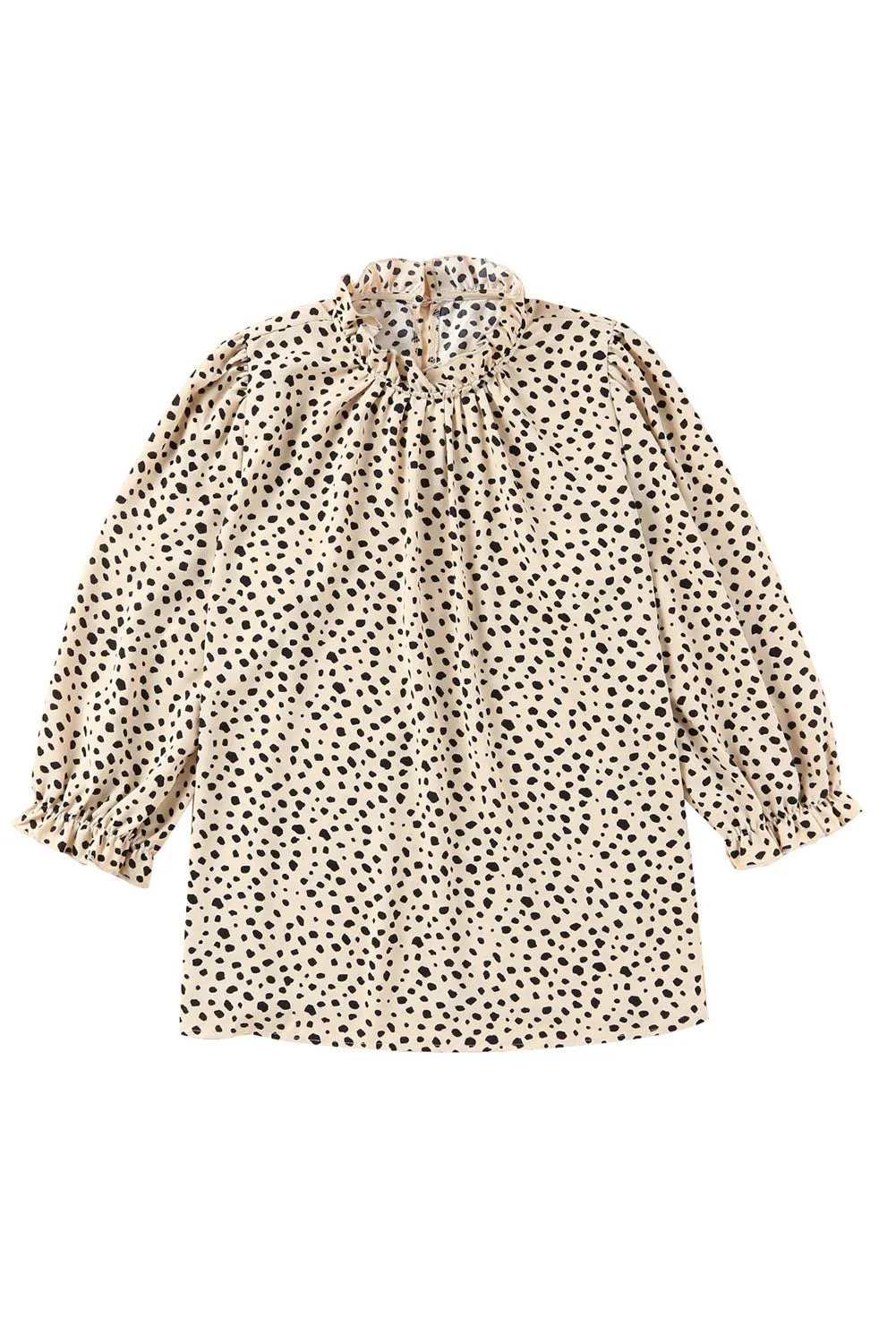 Brown Frilled Neck 3/4 Sleeves Cheetah Blouse