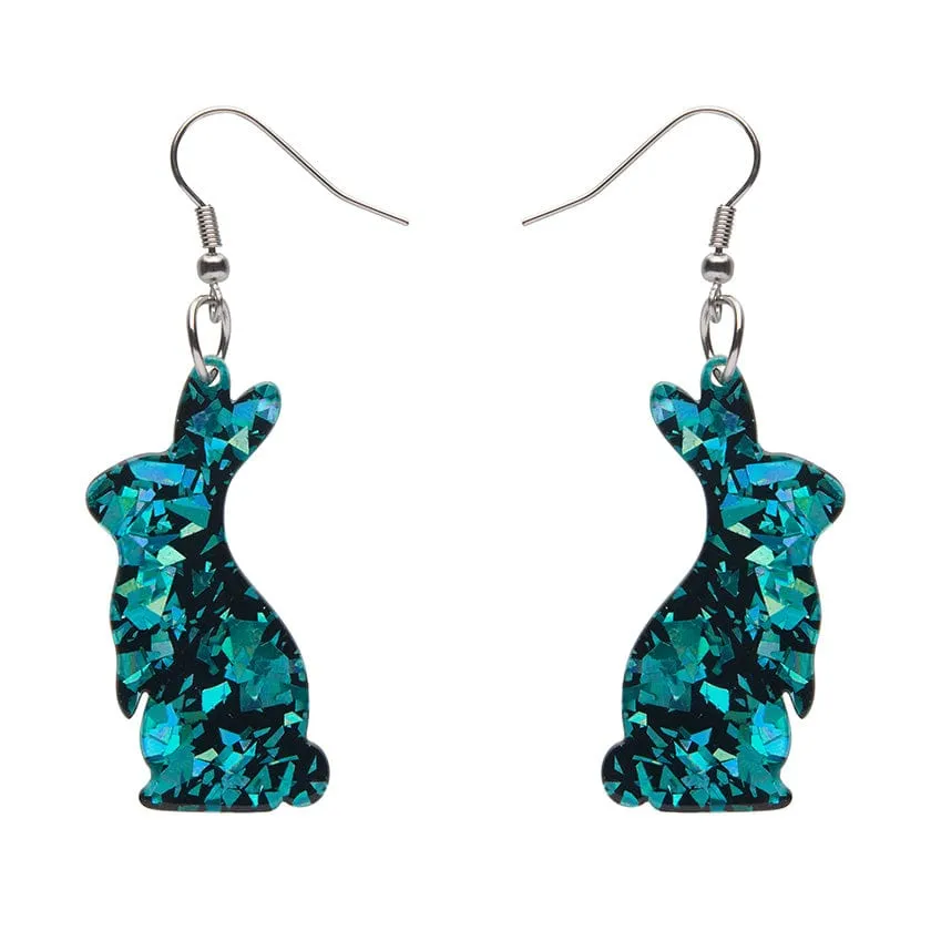 Bunny Chunky Glitter Resin Drop Earrings - Green