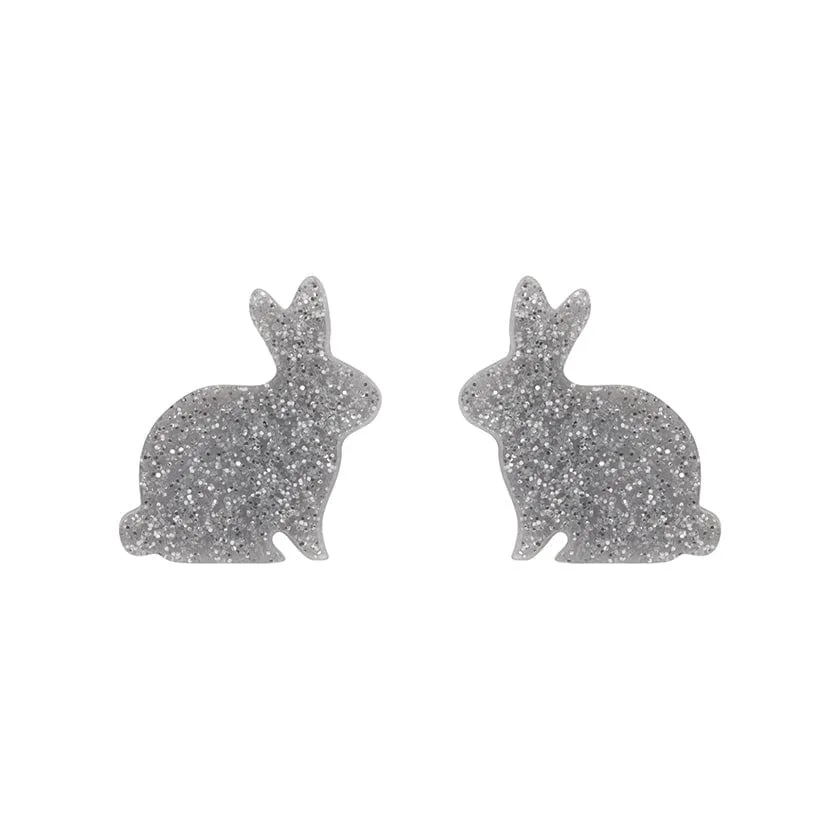 Bunny Glitter Resin Stud Earrings - Silver