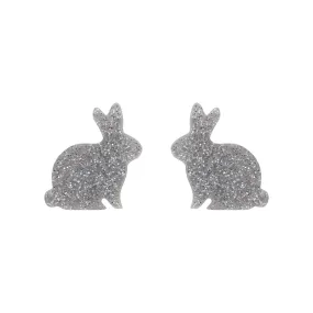 Bunny Glitter Resin Stud Earrings - Silver