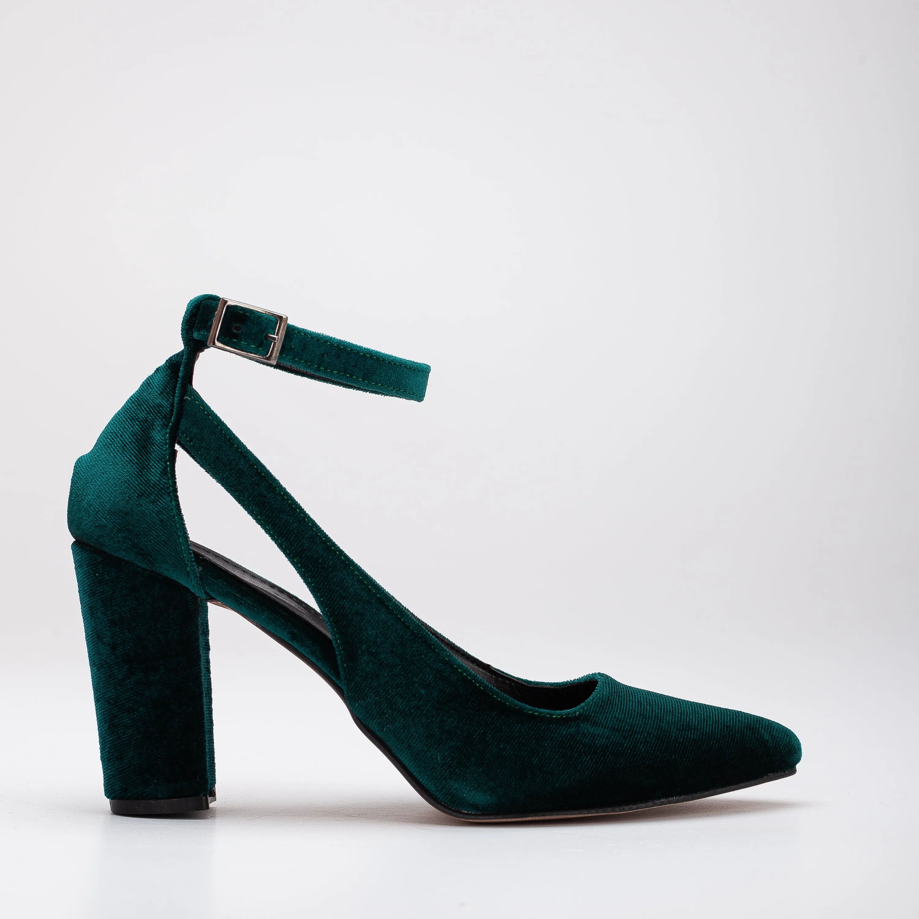 Camila - Emerald Green Velvet Shoes with Pearls