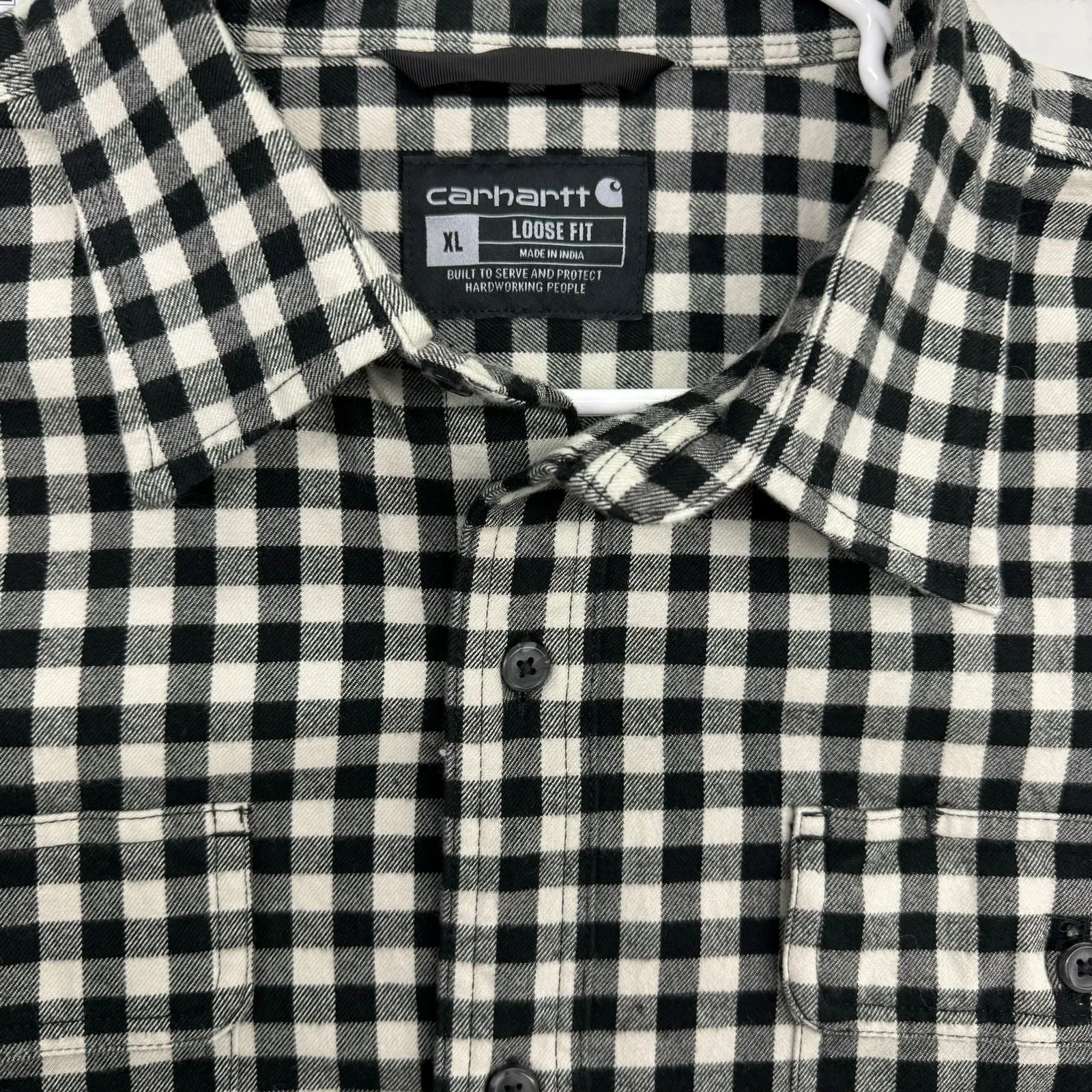 Carhartt | Mens Loose Fit Plaid Flannel Shirt| | Color: Black/White | Size: XL | Pre-Owned