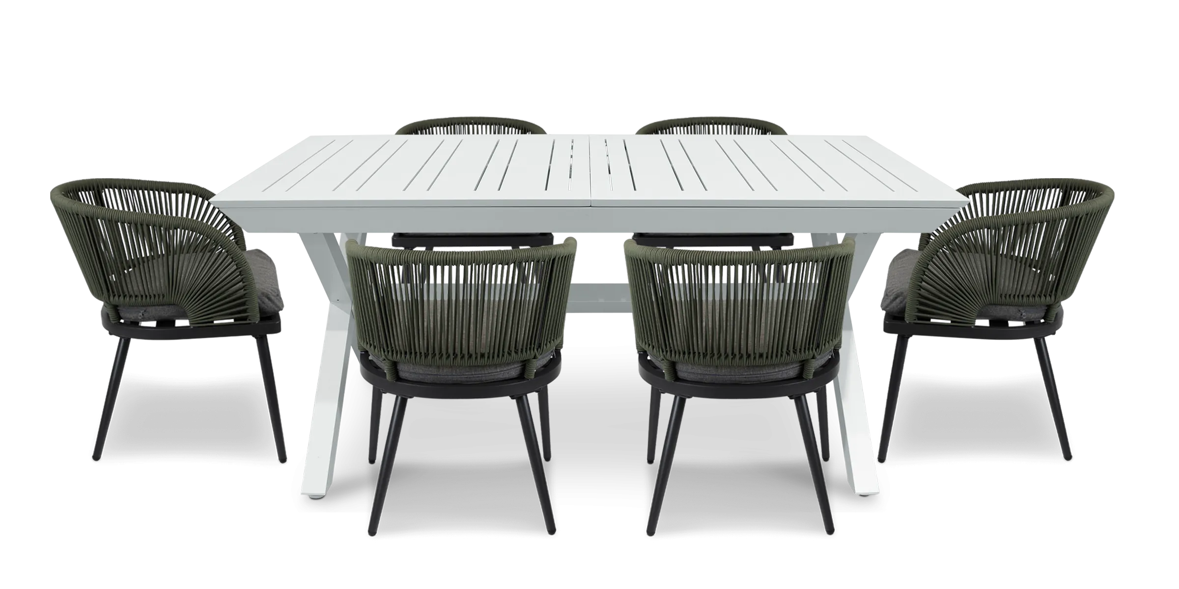 Caribbean Outdoor Extension Table in White with Rope Chairs