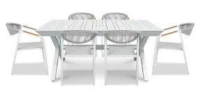 Caribbean Outdoor Extension Table in White with Rope Chairs