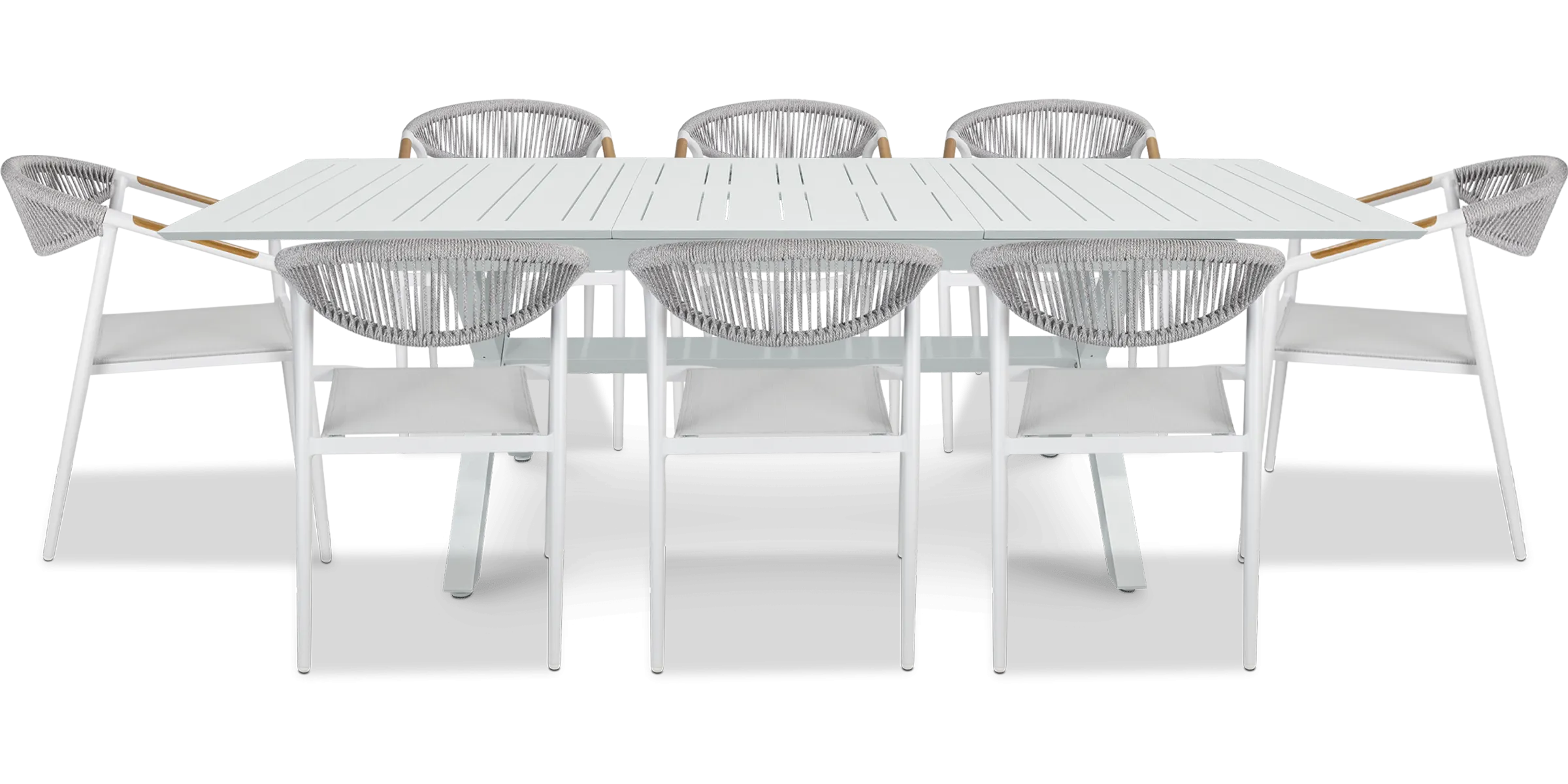 Caribbean Outdoor Extension Table in White with Rope Chairs