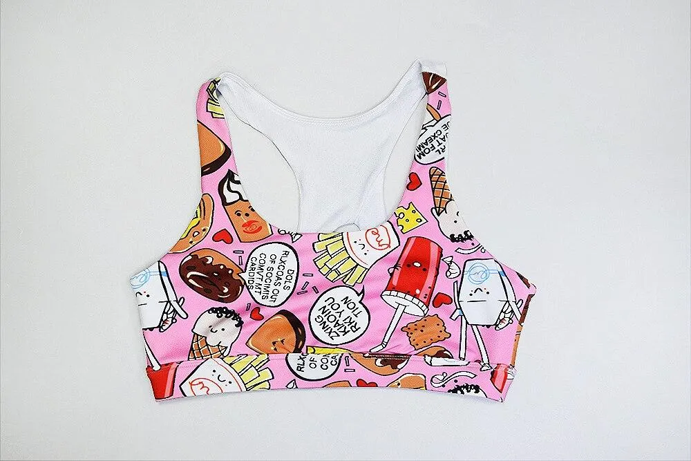 Cartoon Print Yoga Fitness Suits Tank Crop Top High Waist Pants Sportswear