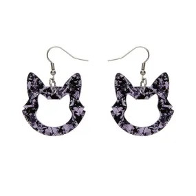 Cat Head Chunky Glitter Resin Drop Earrings - Purple