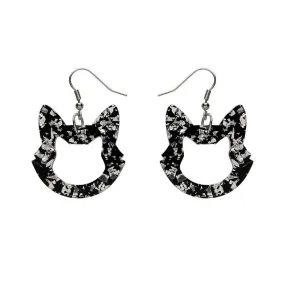 Cat Head Chunky Glitter Resin Drop Earrings - Silver