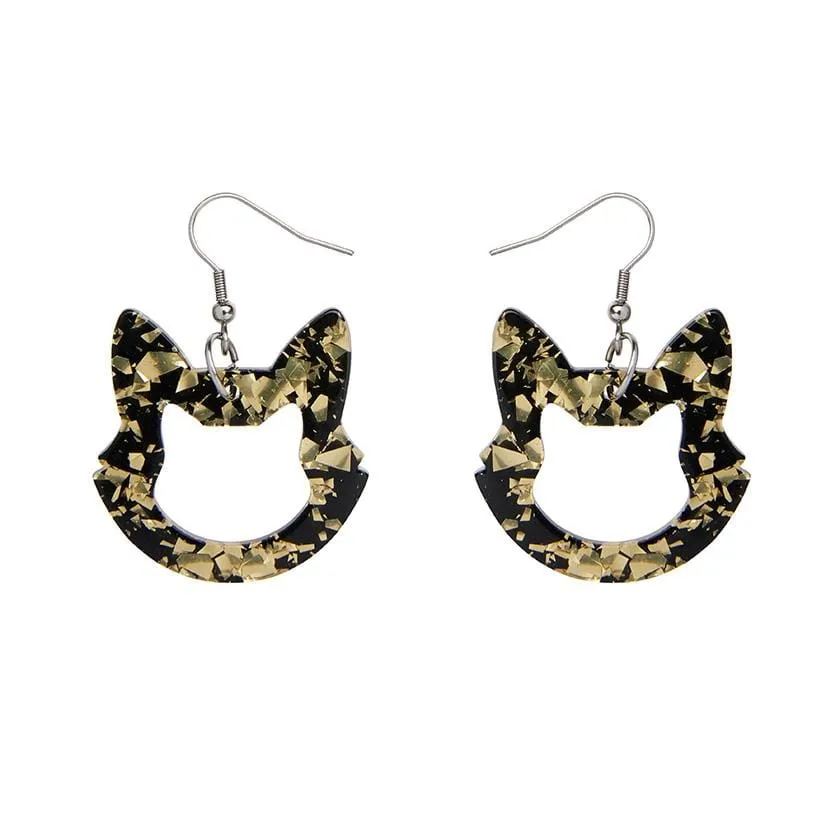 Cat Head Chunky Glitter Resin Drop Earrings - Yellow