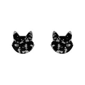 Cat Head Chunky Glitter Resin Stud Earrings - Silver