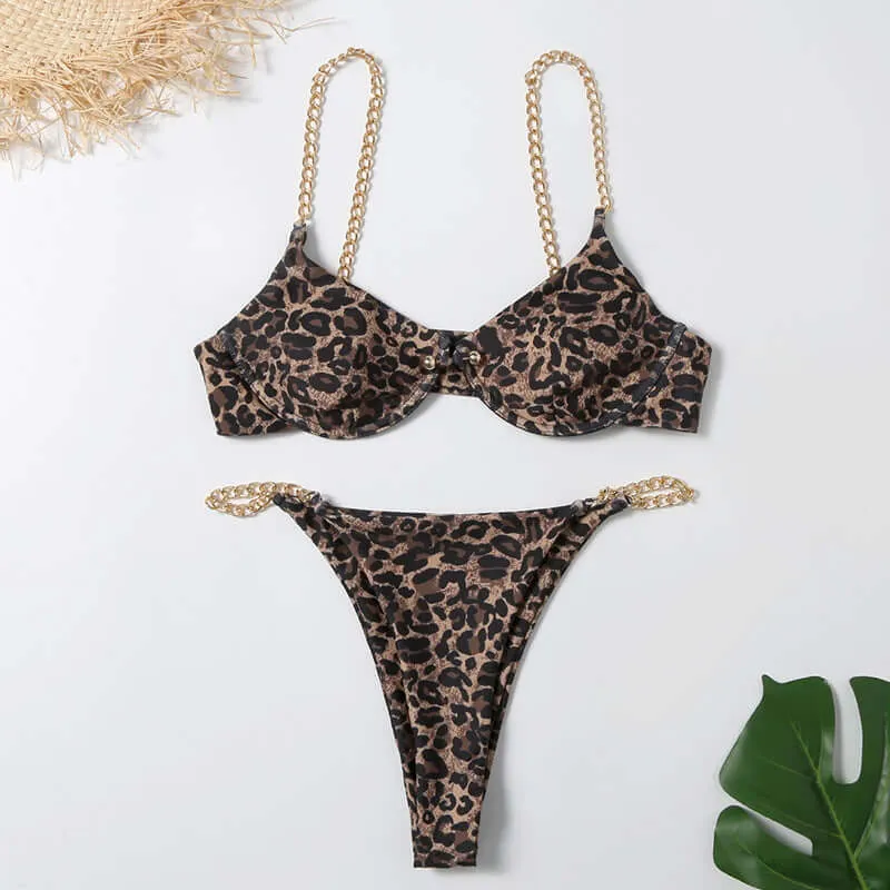 chain sexy flat split swimsuit