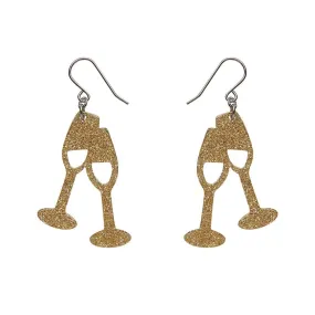 Champagne Flute Glitter Drop Earrings - Gold