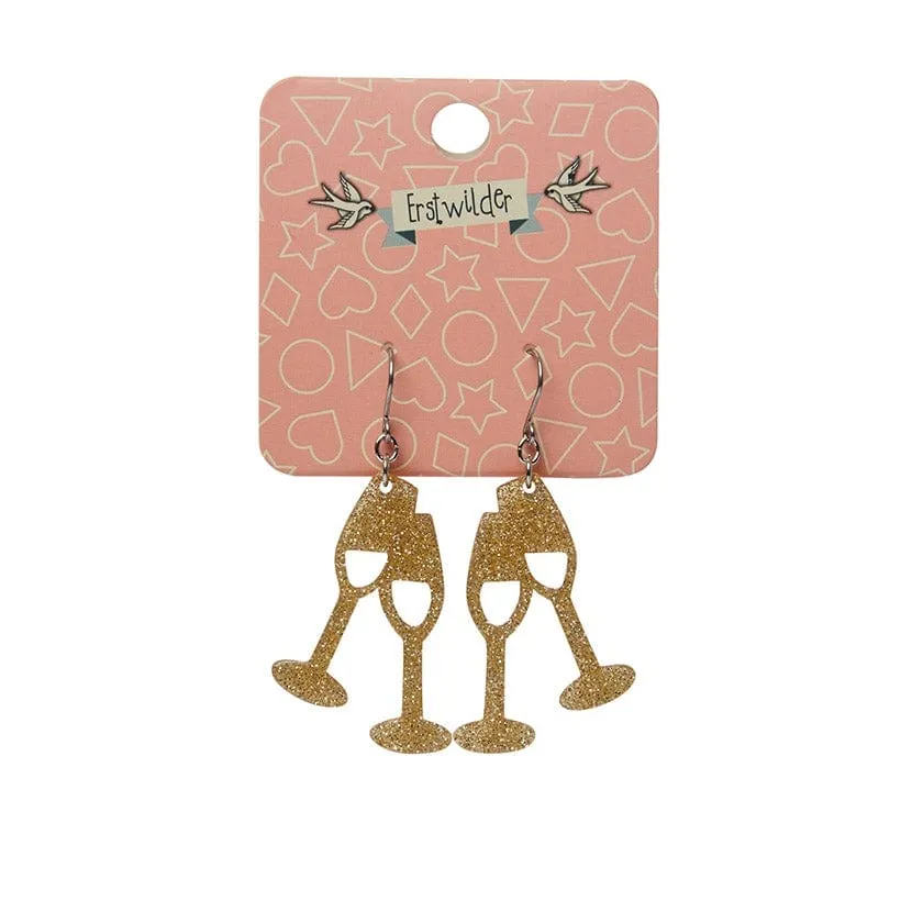 Champagne Flute Glitter Drop Earrings - Gold