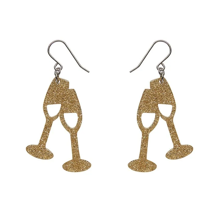 Champagne Flute Glitter Drop Earrings - Gold