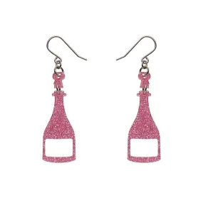 Champagne Glitter Drop Earrings - Pink