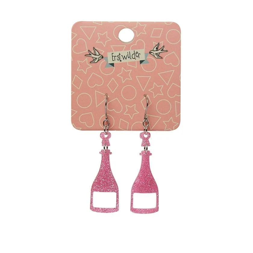 Champagne Glitter Drop Earrings - Pink