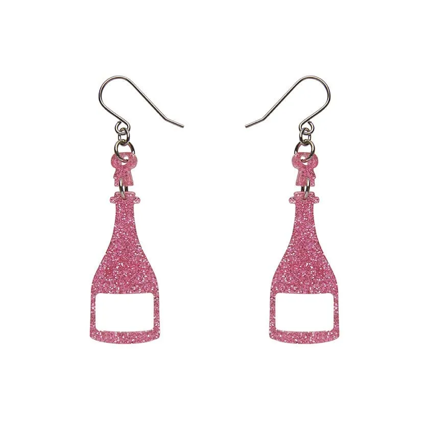 Champagne Glitter Drop Earrings - Pink