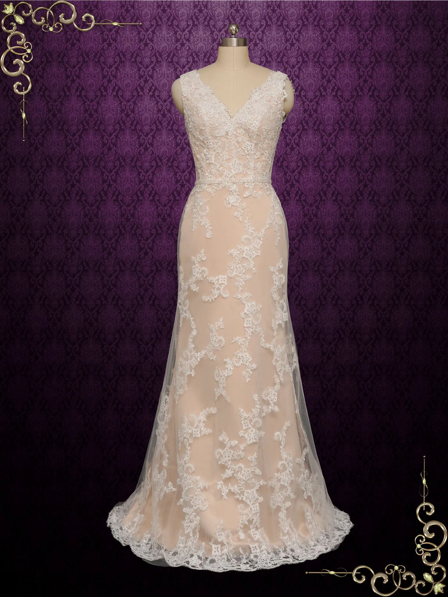 Champagne Lace Wedding Dress with Open Back CAIRO